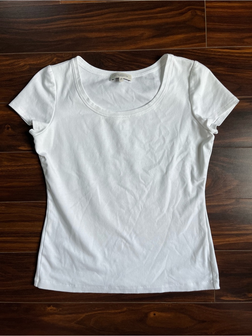 Lafayette 148 New York White Scoop Neck Short Sleeve Tee, S, EUC